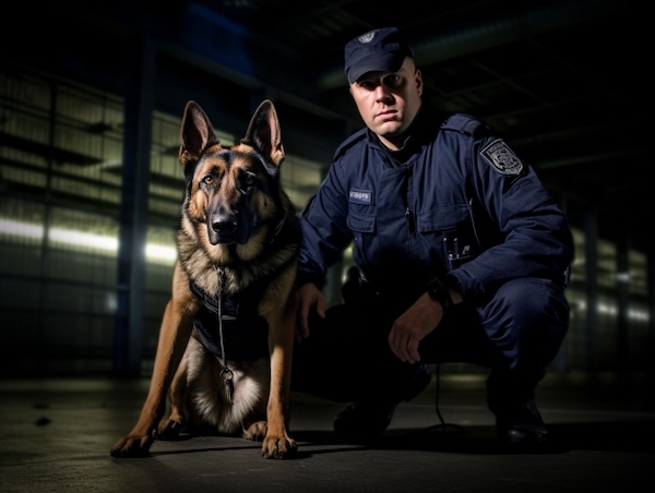 警察官と優秀な警察犬