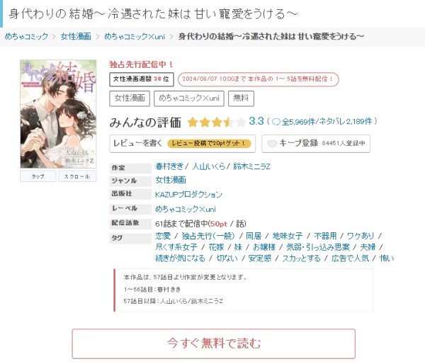 身代わりの結婚～冷遇された妹は甘い寵愛をうける～　めちゃコミック紹介ページ